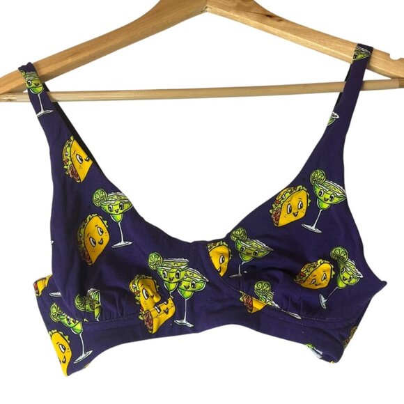 MeUndies‎ Women's S FeelFree Triangle Bralette Taco & Margarita Printed Purple - Picture 1 of 4